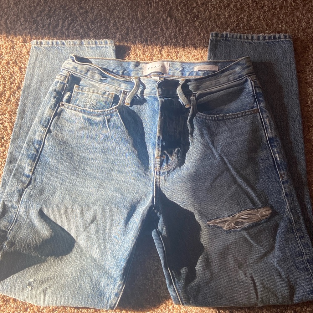 Distressed frame denim